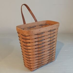 Longaberger Basket Mail Holder Handwoven Brown Leather Handle